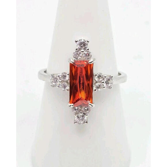 Jewelry - Tangerine Cubic Zirconia on .925 Solid Sterling Silver ~ Bomb Party Ring ~Size 8